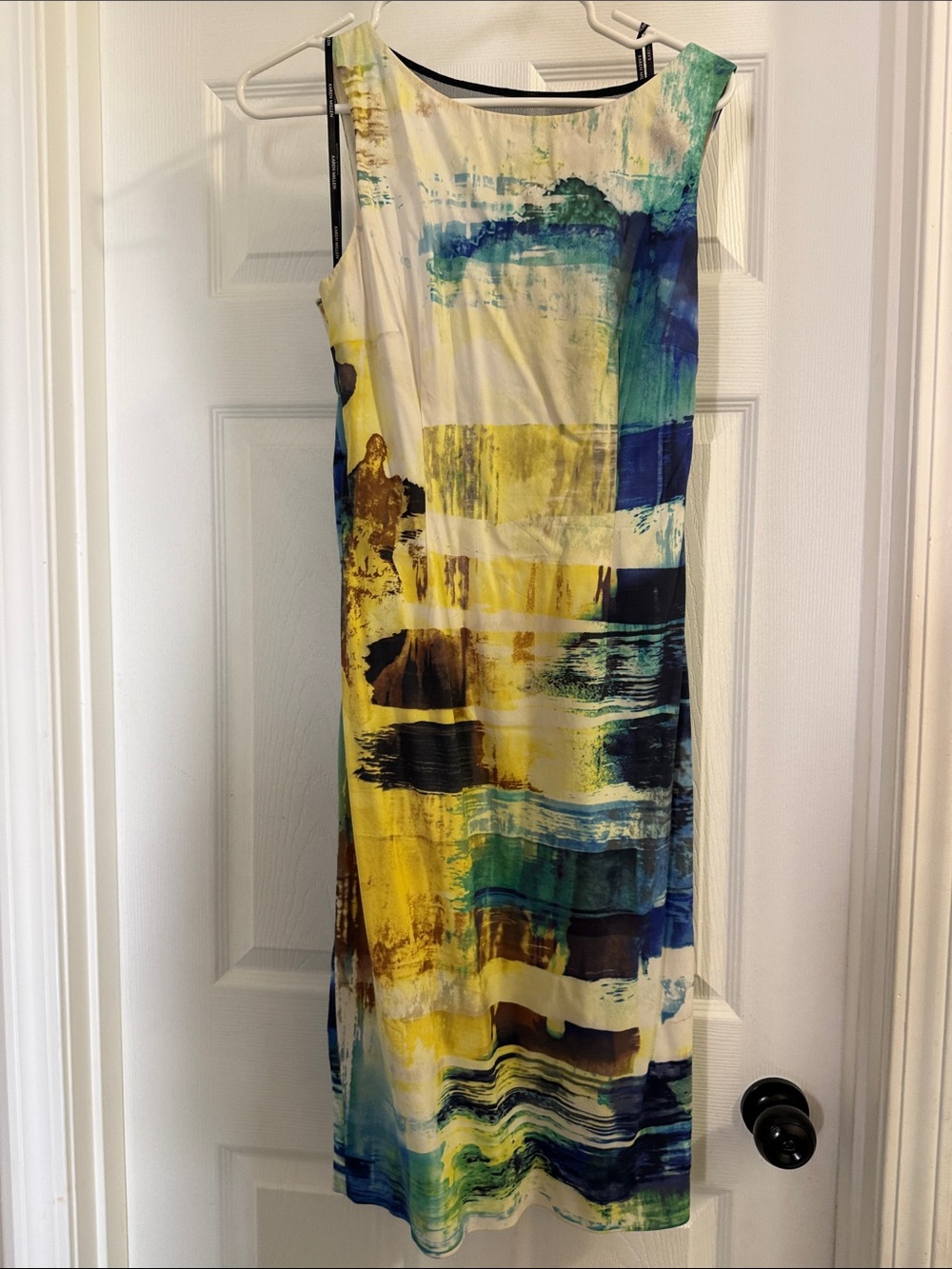 Karen Millen Abstract Brushstroke Midi Dress in Yellow, Blue & Green